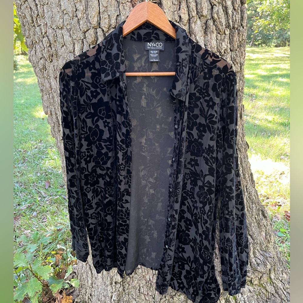NY & Co. Black Burn Out Blouse in size L